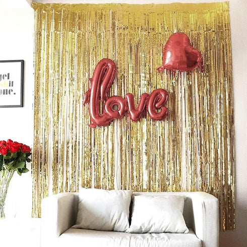 Gold Fringe Backdrop - 3 Pack Gold Foil Curtains for Birthday, Wedding, Bachelorette Party Decor