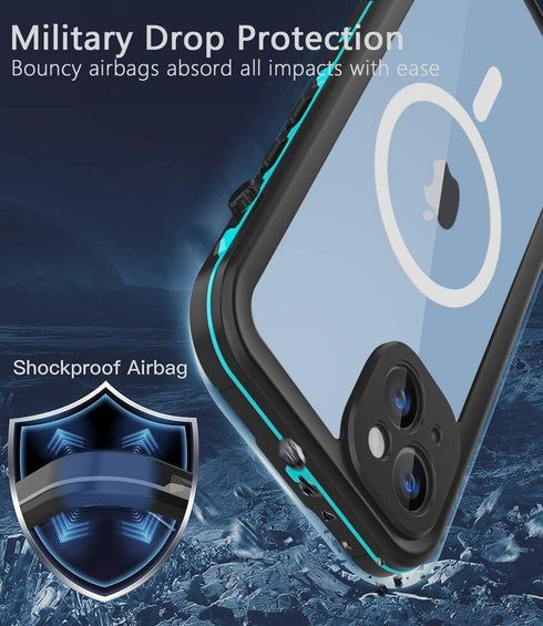 iPhone 14 Plus Waterproof Case, Shockproof Dustproof with Built-in Screen Protector, Magnetic Ring, 6.7", Teal