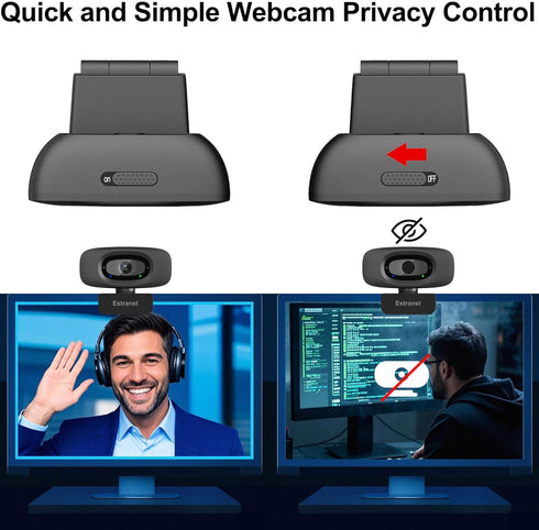 Estranst 2K Autofocus Webcam with Privacy Cover & Noise Canceling Microphone, Works with Zoom Teams YouTube Xbox