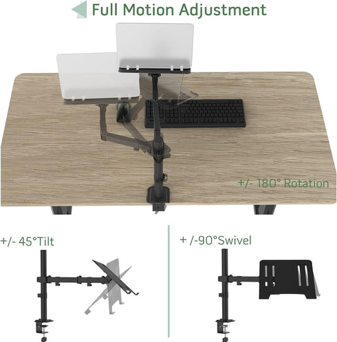 UPGRAVITY 17 inch 14-32 17.6 lbs, Clamp/Grommet 75/100mm Laptop Desk Mount, Single Laptop Stand Arm with Vented Tray