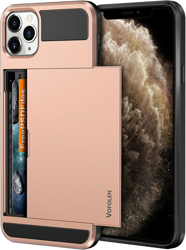 Vofolen Case for iPhone 11 Pro Max - Wallet with Credit Card Holder Slot, Dual Layer Hybrid Bumper Armor, Rose Gold