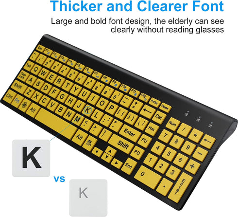 HXMJ-Wireless Large Print Keyboard and Mouse Set with USB Receiver - Quiet Scissor Switch for Seniors & Visually