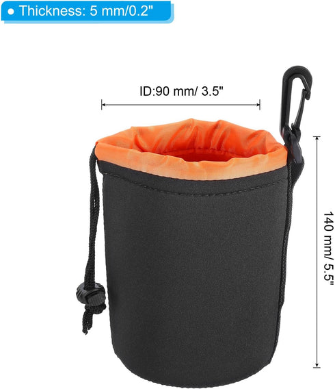 PATIKIL Camera Lens Bag, 3.5" IDx5.5 H Drawstring Lens Pouch with Thick Protective Neoprene, Lens Case for DSLR Camera Lens, Water Coffee Cups, Black, Orange