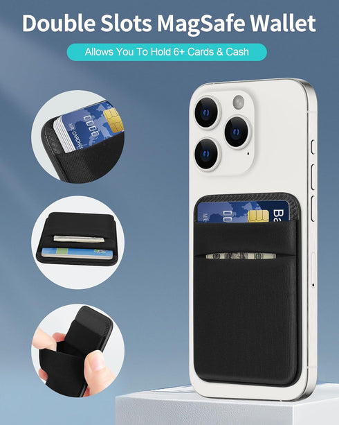 Senose Magnetic Wallet Compatible for Magsafe, Stretchy Magnet Phone Wallet Card Holder for Back of Phone Compatible for iPhone 15/14/13/12 Mini/Plus/Pro/Pro Max, Mag-Safe Case (Black)