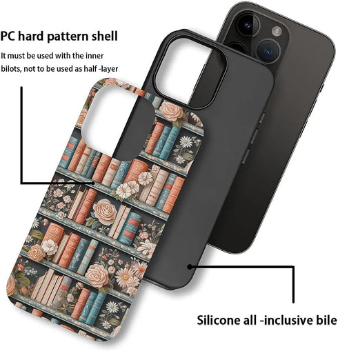 DAIZAG 15,Flower 2 15 Phone Case Compatible with iPhone Bookshelf Mixed Layer Soft Silicone+Hard PC Ddouble Protection