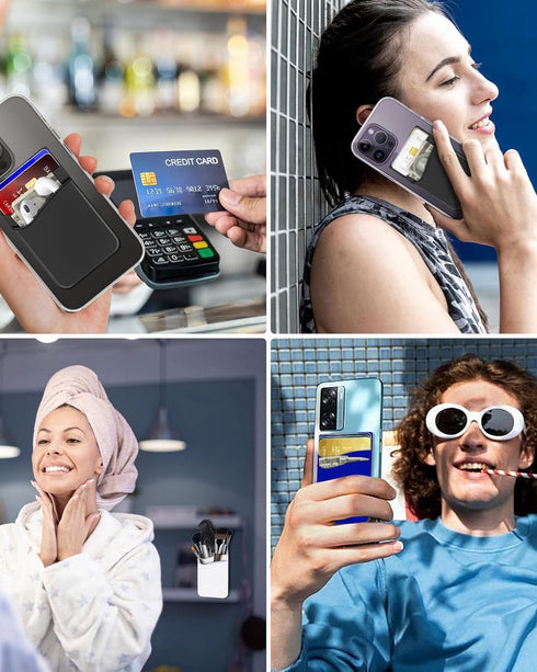 BIAJIYA Phone Card Holder, Silicone Wallet Stick-on ID Business Credit Card Pocket for Smartphones