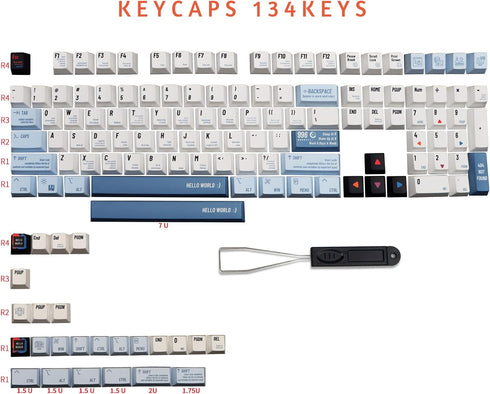 MOLGRIA Keycaps Hello World 134 Set, Custom PBT Cherry Profile Key Caps with Puller for Gateron Kailh MX