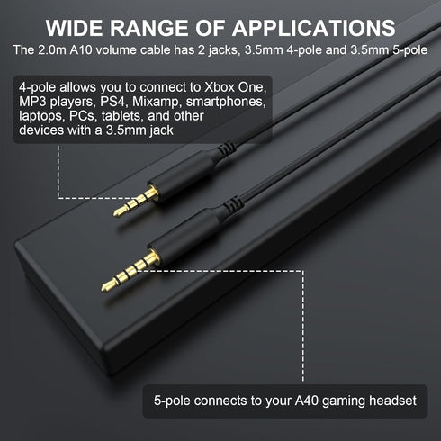 A40 Audio Cable for Astro A40, A40 TR, A30, A10 Gaming Headsets for Xbox One, PS4, PS3, Smartphone, 6.6ft Stereo Audio