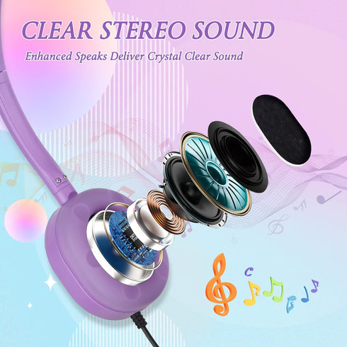 10 Pack 3.5mm (10 Headphones for Kids School Classroom Bulk Multi Colored,Wired Adjustable Student Headphones with Plug