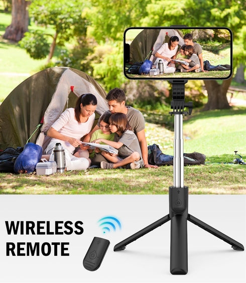 MOLEKSDAL 37-inch 360 Tripod & Telescopic Selfie StickFeatures Wireless Remote Control and Rotation, Ideal for Travel