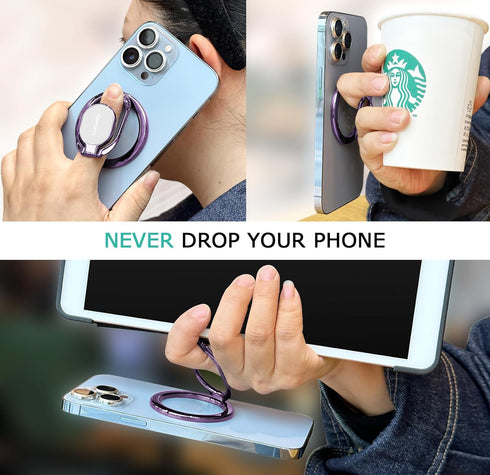 Purple Magnetic Phone Ring Holder - Double Adjustable Grip & Stand, Compatible with MagSafe & PopSockets for iPhone &