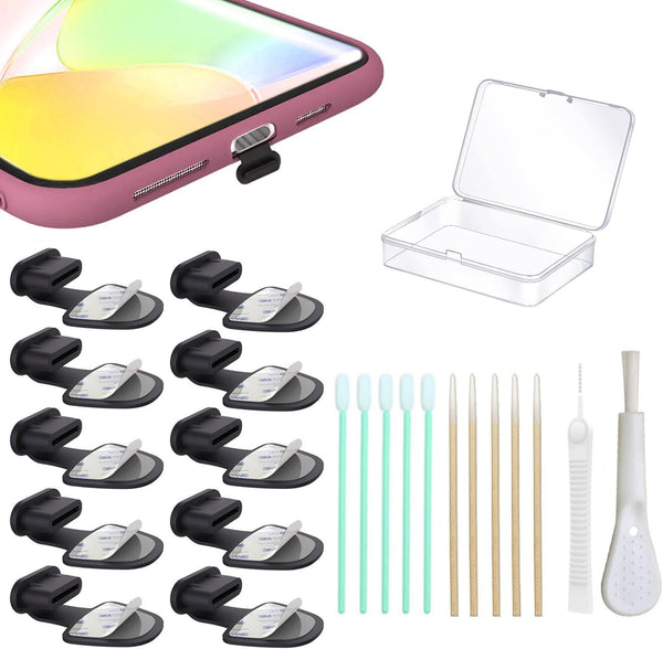 10PCS Anti Lost USB C Dust Plugs, Type C Charging Port Cover for Samsung iPhone 15, with Clean Tools