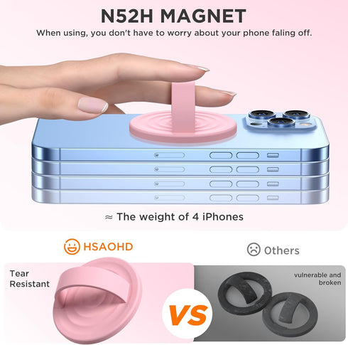 HSAOHD Upgraded Magnetic Phone Grip, Liquid Silicone Soft and Portable, Removable Finger Loop Ring Grip Holder