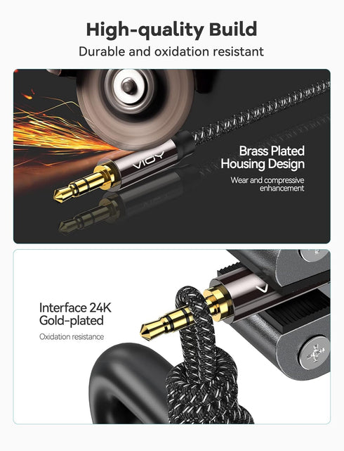 VIOY 3.3ft Aux Cable - 3.5mm Male to Male, Braided, Copper Shell, Hi-Fi Sound, Compatible with Headphones, Speakers &