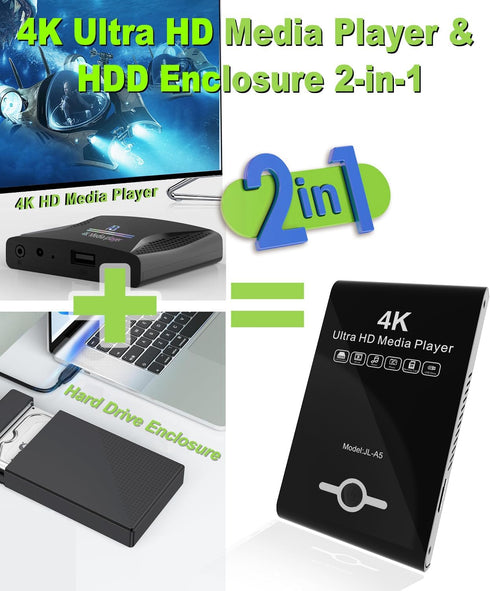 JLZNLC 4K 2-in-1,Digital H.265/HEVC H.264/AVC MP4 Videos,MP3 Card,4k Ultra HD Media Player & HDD Enclosure Signage