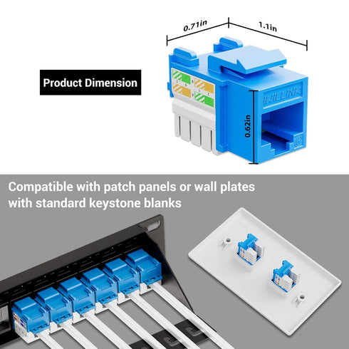 iwillink 50-Pack 10Gbps Cat6 Keystone Jack and Punch-Down Stand - RJ45 Ethernet Keystone Jacks, 90-Degree UTP Modular