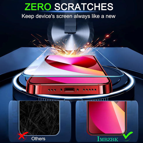 IMBZBK iPhone 13 Screen Protector 3 Pack - 9H Tempered Glass & Camera Lens Protectors, Case Friendly, Transparent.