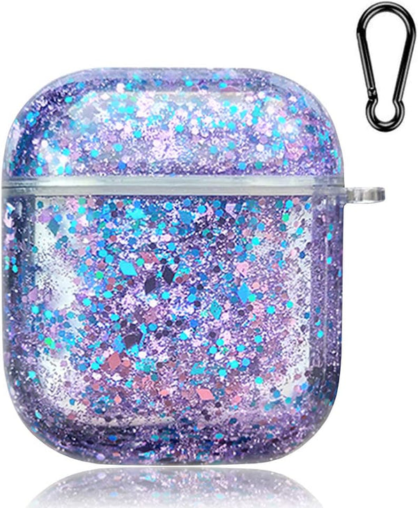 SGVAHY Clear Airpods Case with Keychain - Purple, Soft Silicone, Wireless Charging, Shockproof, Cute Bling Quicksand