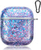 SGVAHY Clear Airpods Case with Keychain - Purple, Soft Silicone, Wireless Charging, Shockproof, Cute Bling Quicksand