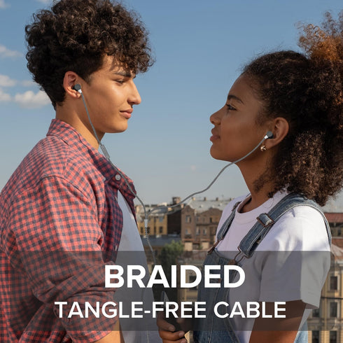 Coby Noise Isolating Metal Wired Earbuds, Tangle Free Braided Wire, Built-in Microphone, Noise Canceling Headphones