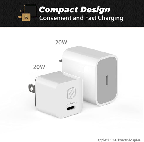 Scosche HPDC20WT-SP Fast Charger, PowerVolt 20W Mini Cube USB-C Wall Adapter, 4X Faster Power Charge, Portable Outlet