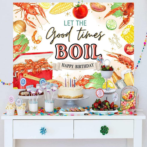 Mocsicka (10x6.5ft) Let The Good Times Boil Backdrop Crawfish Theme Delicious Food Birthday Party Background Lobster