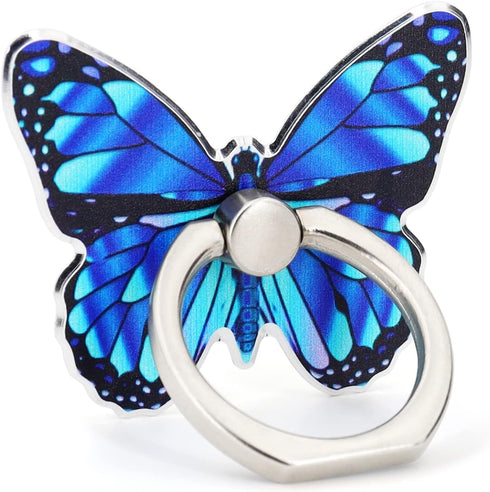 Butterfly Cell Phone Ring Holder, 360° Rotation Finger Grip Stand Compatible with All Smartphones (Blue)