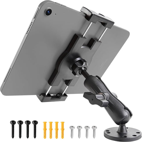 Industrial Tablet Mount for Truck & Vehicle, Heavy Duty Drill Base iPad Holder, Adjustable Aluminum Arm for 4.7"-12.9"
