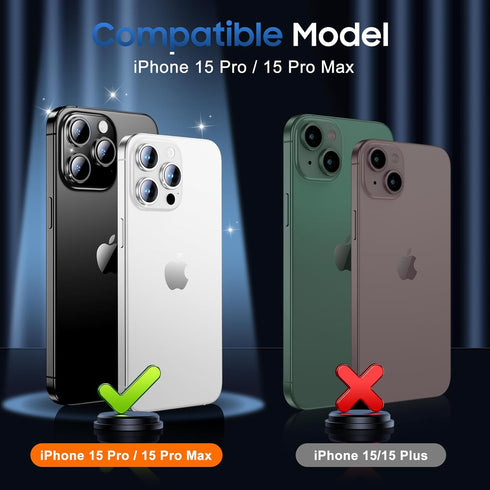 UniqueMe 3 Pack Camera Lens Protector for iPhone 15 Pro/Pro Max, 9H Tempered Glass, Drop Protection
