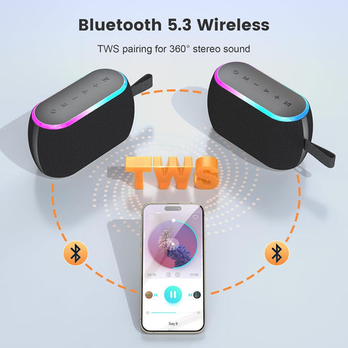 ZICOROOP 40W 5.3, IPX6 12H Bluetooth Speaker, Portable Wireless with Stereo Bass, Bluetooth Waterproof Shower Speakers