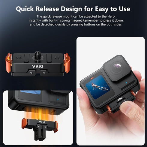 VRIG Direct 13 1/4 13 VRIG Magnetic Quick Release Mount for Hero Fast Detach Adapter with Screw Interface, Secure Go
