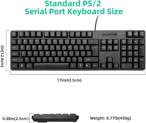 YORUNOHOSHI PS2 104 Wired Keys Computer Keyboard with Stands,Waterproof - US Layout Compatible for Windows, PC, Laptop