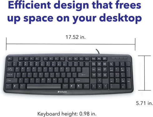 Verbatim Slimline Wired Keyboard USB Plug-and-Play, Full-Size Computer Keyboard with Numeric Keypad, Black 99201