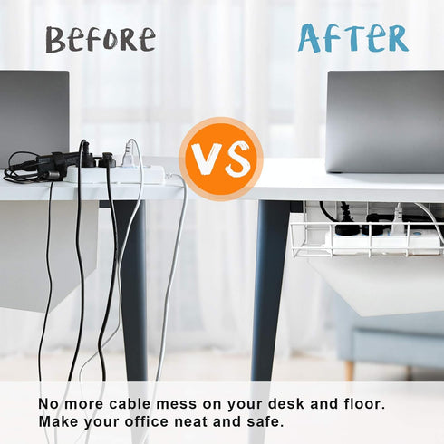 Under Desk Cable Tray - 2 Pack Cable Raceway for Wire Management, Metal Wire Organizer for Office, White