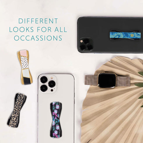 LOVEHANDLE Universal Phone Grip for Most Smartphones, Mini Tablets, Neon Flowers Design Elastic Strap with Black Base