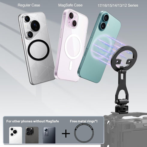 Leftfoto 1/4"-20 17 16 15 14 13 12 Metal Strong Magnetic Phone Stand with ARRI Locating Screw -Adjustable Foldable
