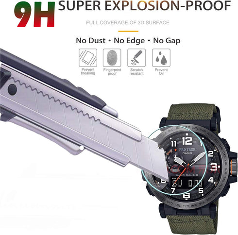 (3 Pack) Compatible for Casio PRG-600/650 / PRW-6600 Screen Protector, Tempered Glass, Anti Scratch, 36 mm