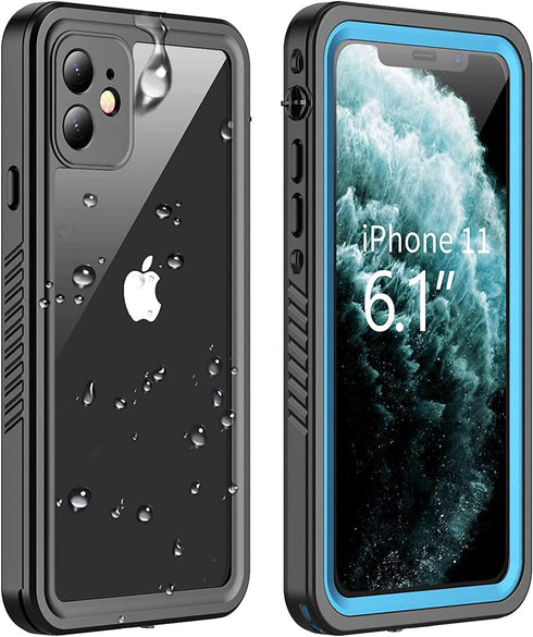 Compatible with iPhone 11 Waterproof Case, Full-Body Rugged Bumper Sealed Cover, Shockproof Dustproof Case (Blue/Clear)