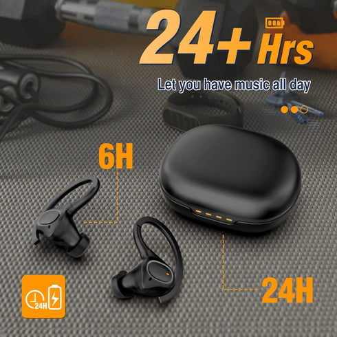 Wireless Earbuds with Earhooks for Small Ears, Deep Bass Stereo Earphones with Mic, IPX7 Waterproof, Noise Isolation