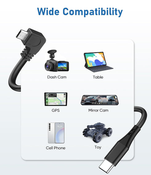 Gonifeto Cord,(15Ft) Ring,90 Dash Cam Power USB C to Micro USB Dashcam Charger Cable,Pure Copper Thicker Mirror Camera