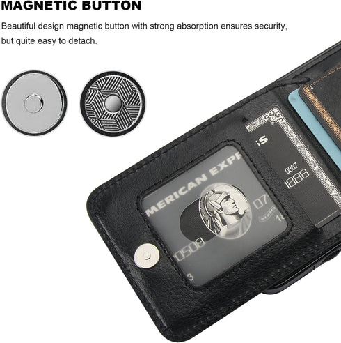 KIHUWEY Samsung Galaxy S24 Case Wallet, Black, Flip Premium Leather Magnetic Clasp, Kickstand, Heavy Duty Protective