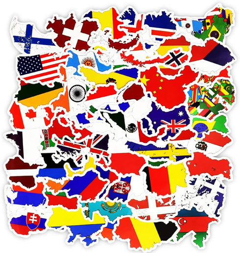 Vinyl National Flag Map Stickers, 50 Pcs Country Flag Decals for Laptop, Car, Suitcase, Water Bottle