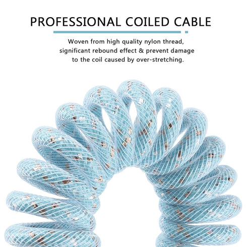 ATTACK SHARK Custom Coiled USB C to A Cable - Double-Sleeved Starlight Braided Cable for Phone/PS4/Android/Xbox