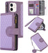 Asuwish iPhone 12 Pro Wallet Case: Purple Flip Cover with Tempered Glass, Zipper Card Holder & Crossbody Strap for