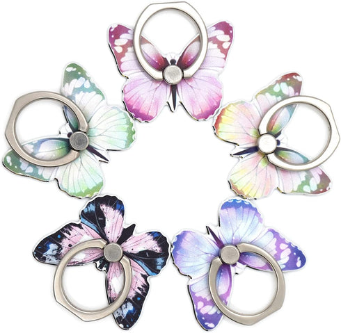Cute Butterfly Phone Ring Holders, 5 Packs Cell Phone Ring Stands, 360 Degree Rotation Smartphone Kickstand for Desk