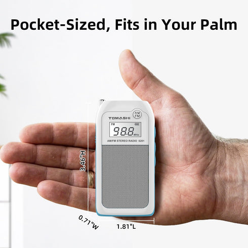 TOMASHI Preset MP3 Tiny Portable AM/FM Radio with DSP, Auto Scan & Channels, Stereo Headphone Output, Micro SD Player
