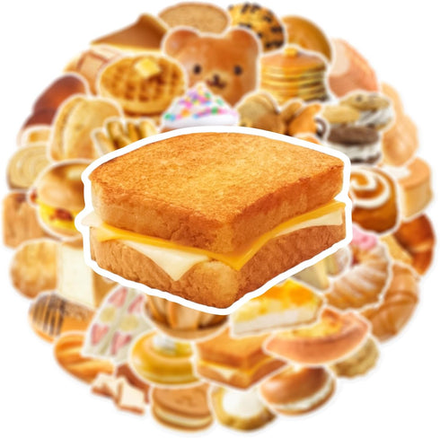 Hozeuiy 50pcs Album Cute Bread Stickers, Delious Food Decals Waterproof Decorative Decals for Scrapbook DIY Crafts