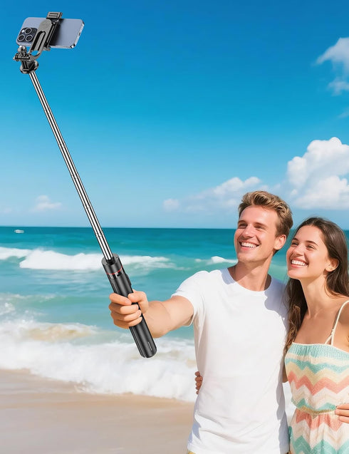 qirita 70" 1/4" Extendable Selfie Stick Tripod, Automatic Phone Tripod with Magnetic Remote & Screw, Lightweight Travel
