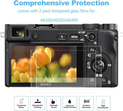 Pocoukate Case for Sony Alpha A6400, A6300, A6100, Soft Silicone Protective Cover Skin with Screen Protector