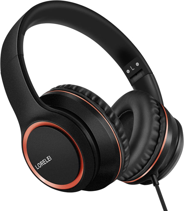 LORELEI X8 Over-Ear Wired Headphones with Microphone, 1.45m Tangle-Free Nylon Line, Lightweight & Portable